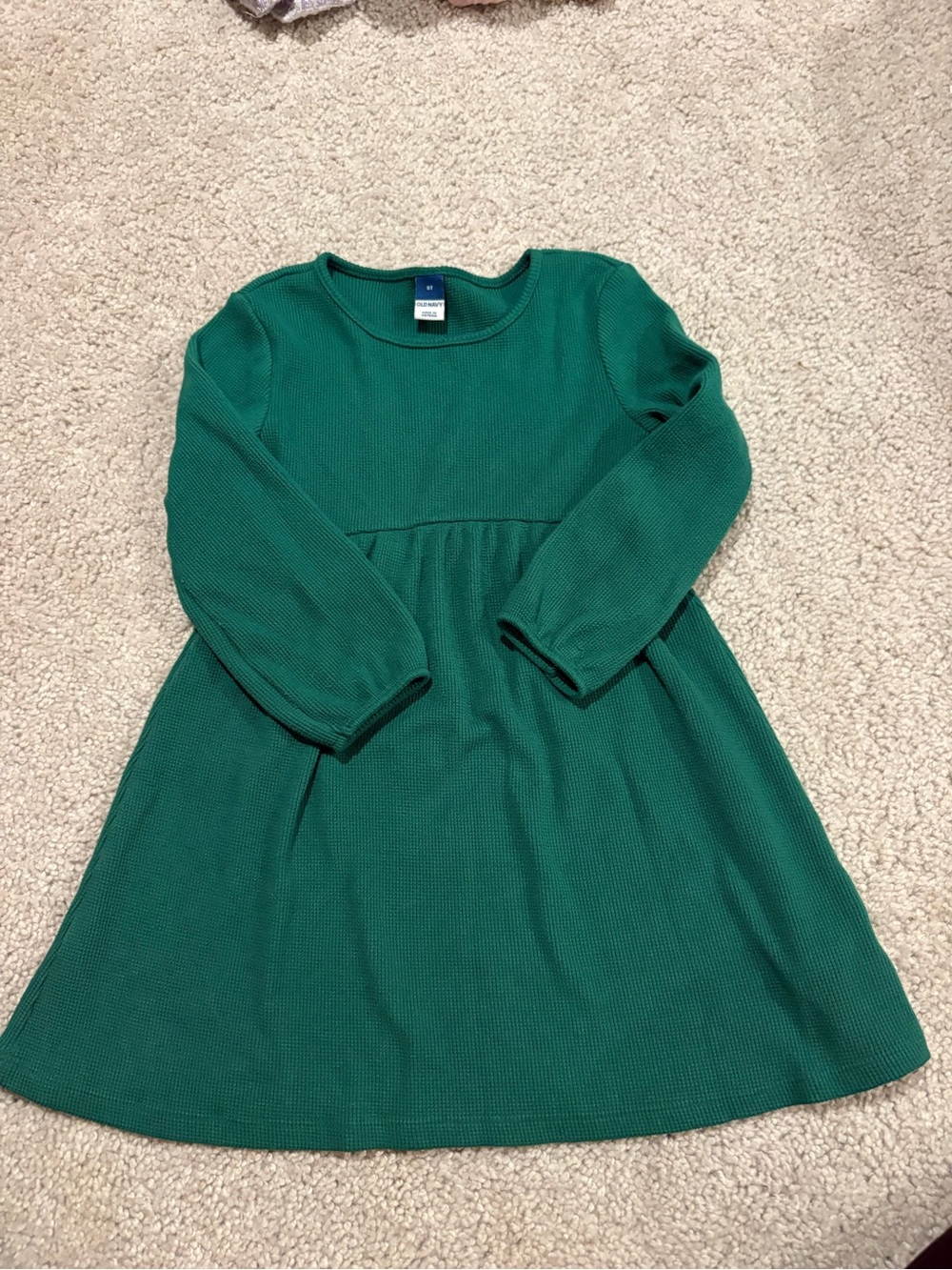 Girls Green Long-Sleeve Knit A-Line Dress